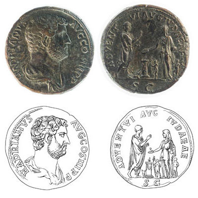 Coins commemorating Hadrian's visit to the province of Judea
