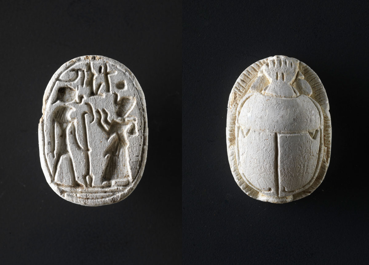 Scarab showing Ramesses II in adoration before the sun god Re