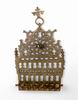 Hanukkah lamp adorned with rows of arched pointed windows