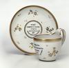Cup and saucer with dedication inscriptions
